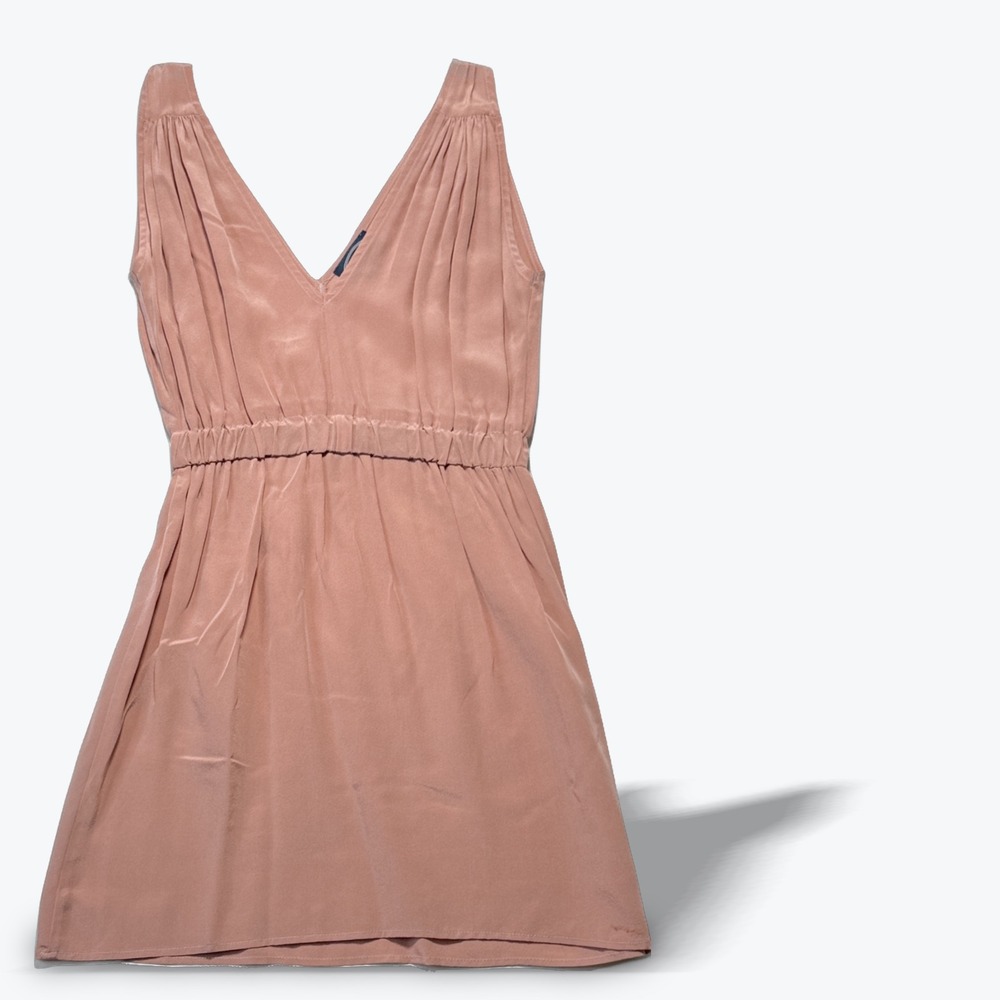 Scoop NYC Mini Dress Silk Rose Pink V-Neck Small Elastic Waist Made in USA